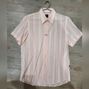 Boss Hugo Boss Pink and White‎ Striped Button Up Shirt. Size M.